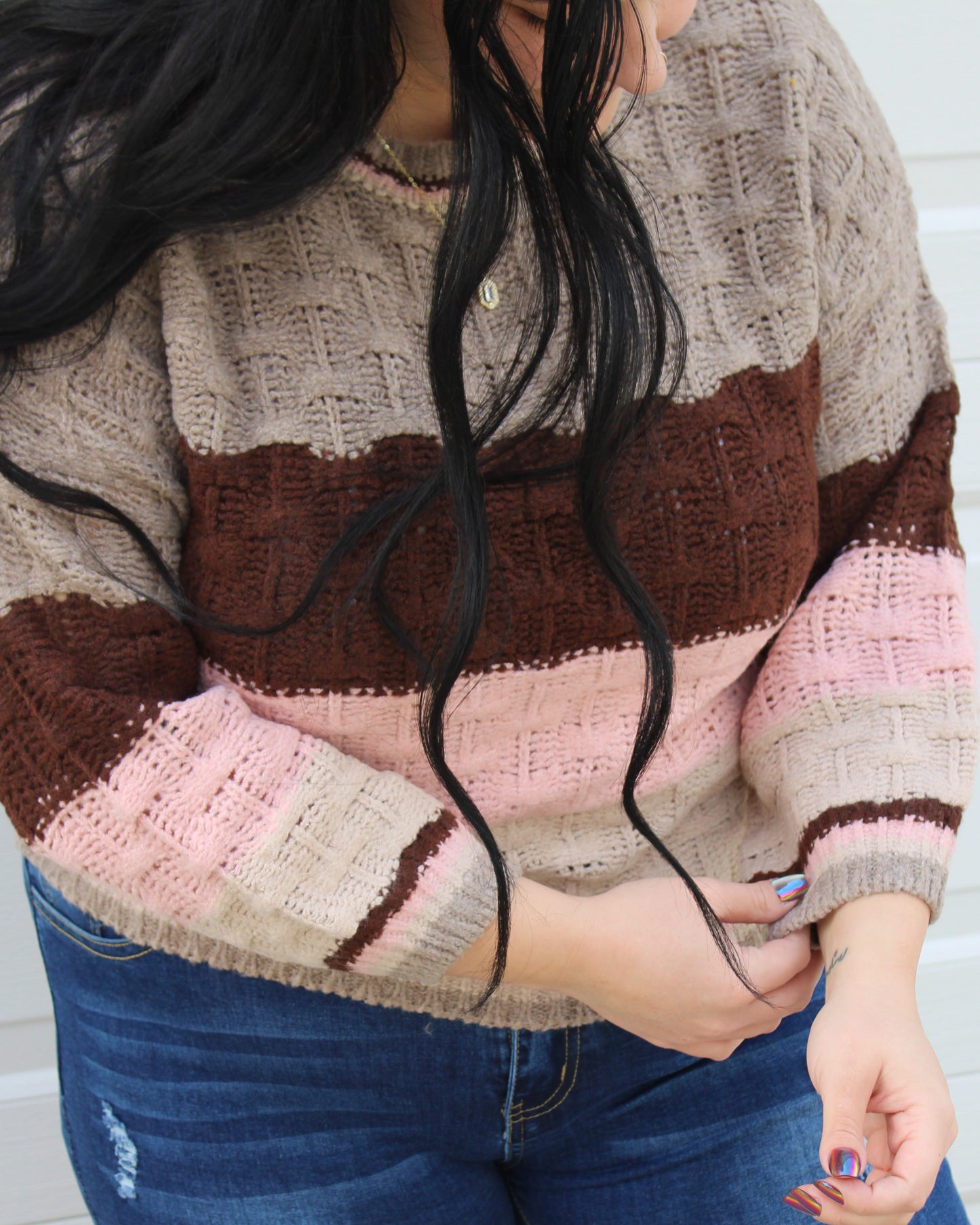 Knit Color Block Pullover Sweater