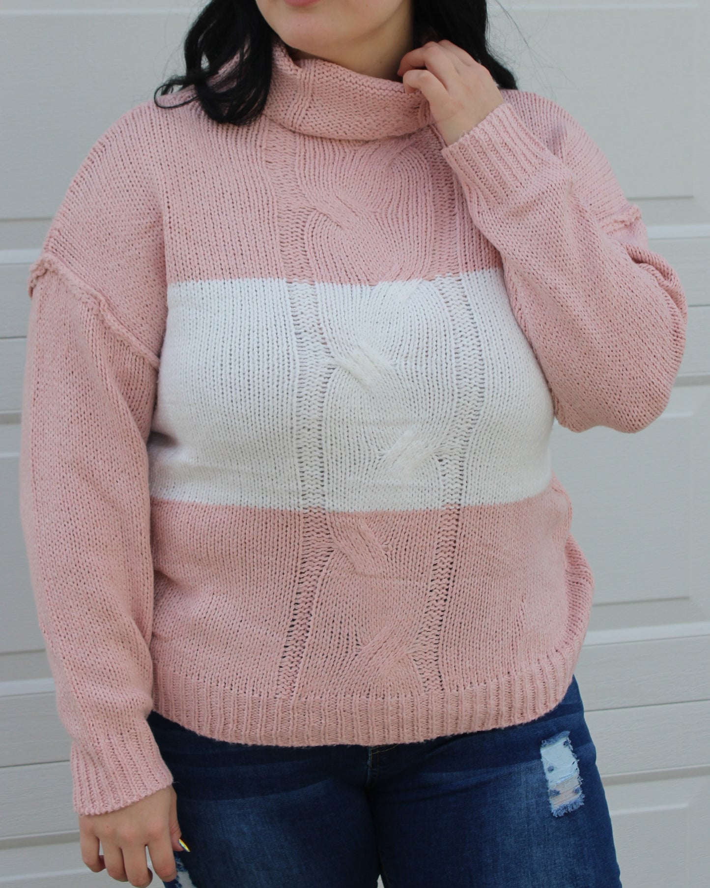 Knit Turtle Neck Color Block Sweater