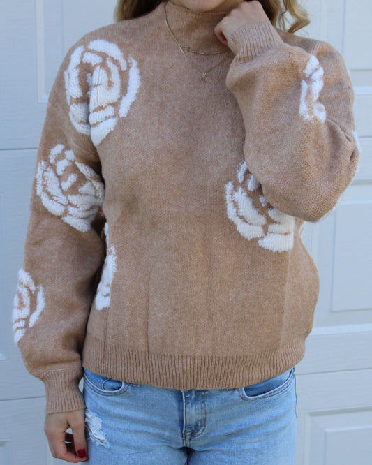 Flower Print High Neck Sweater