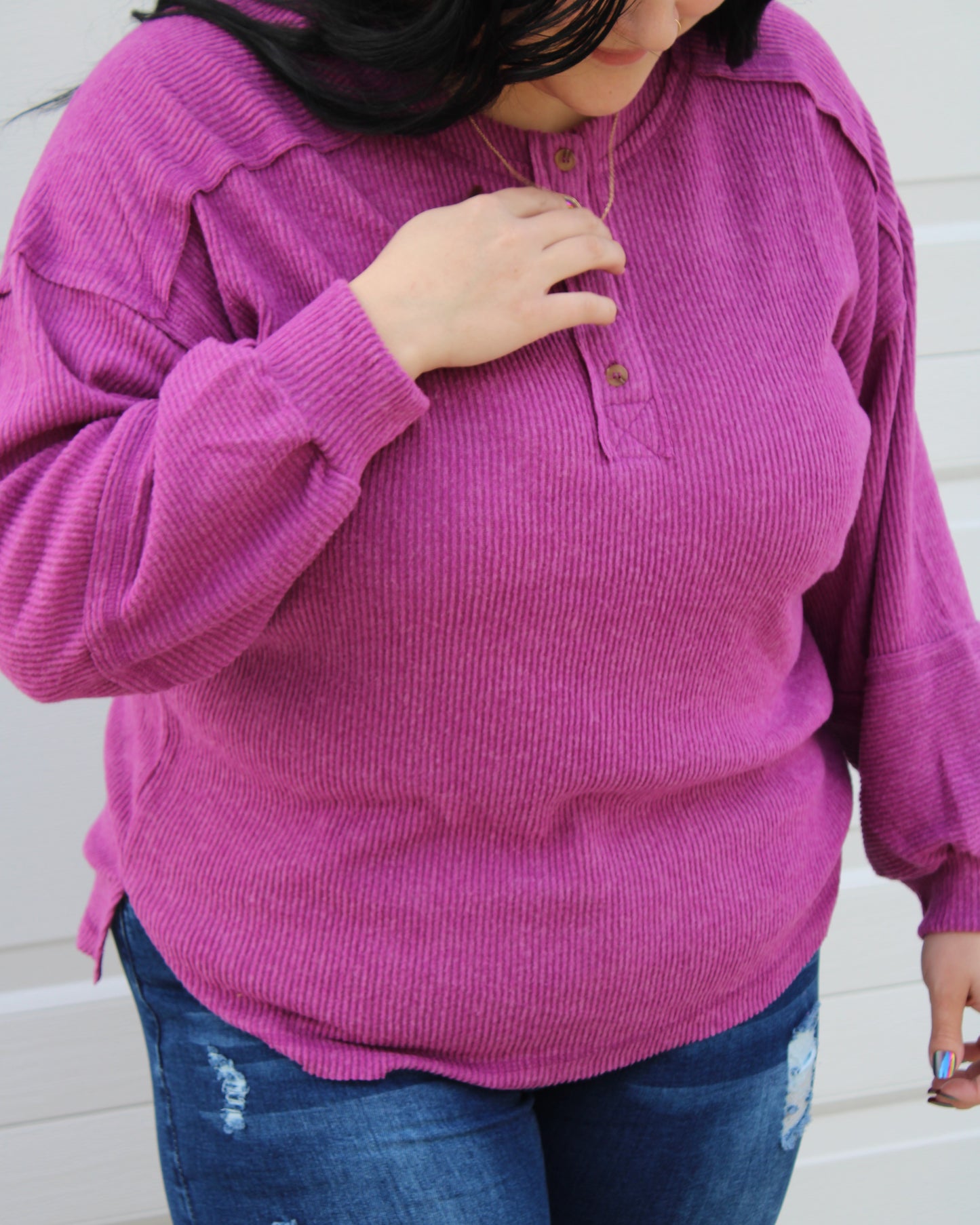 1/4 Button Closure Ribbed Top