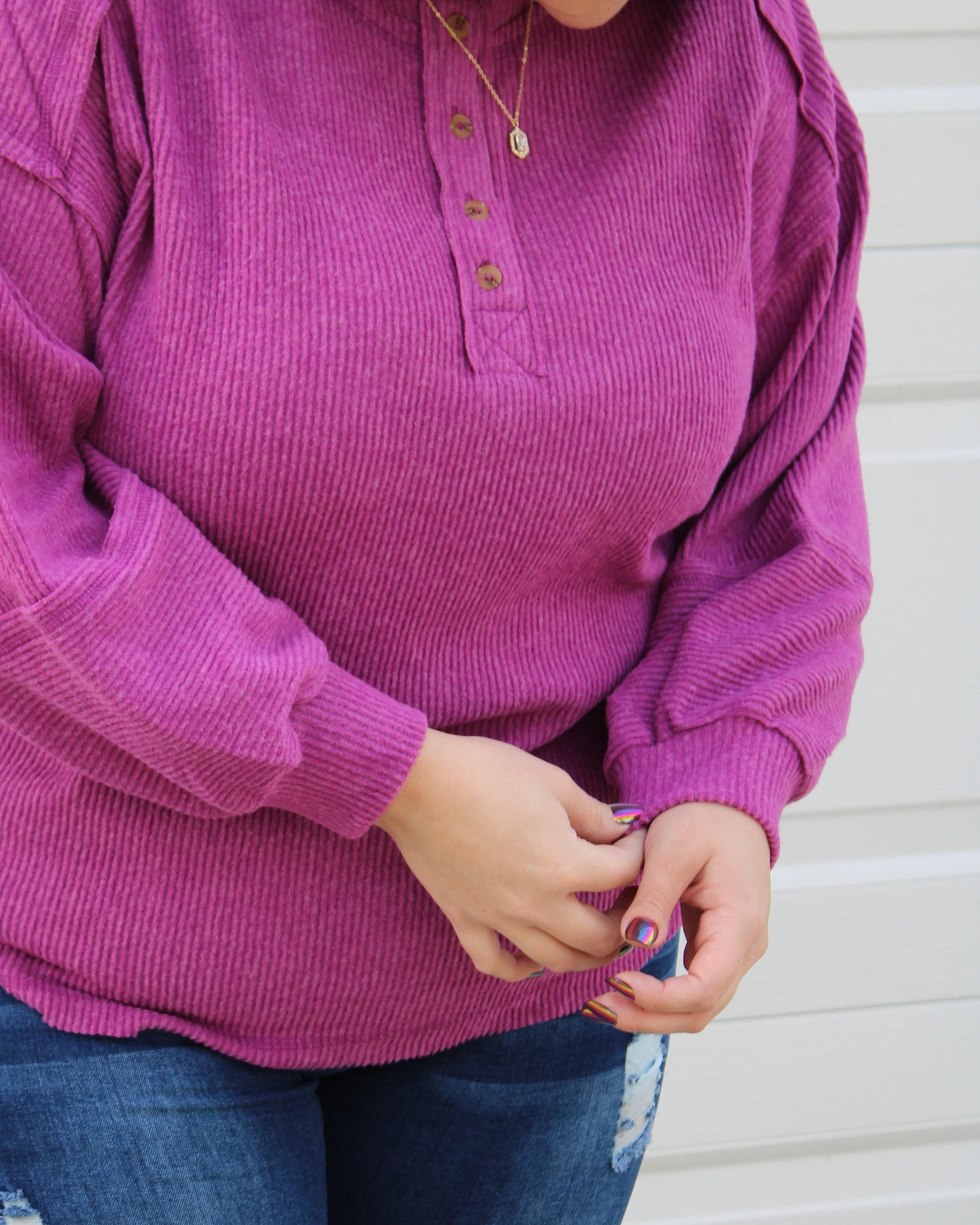 1/4 Button Closure Ribbed Top