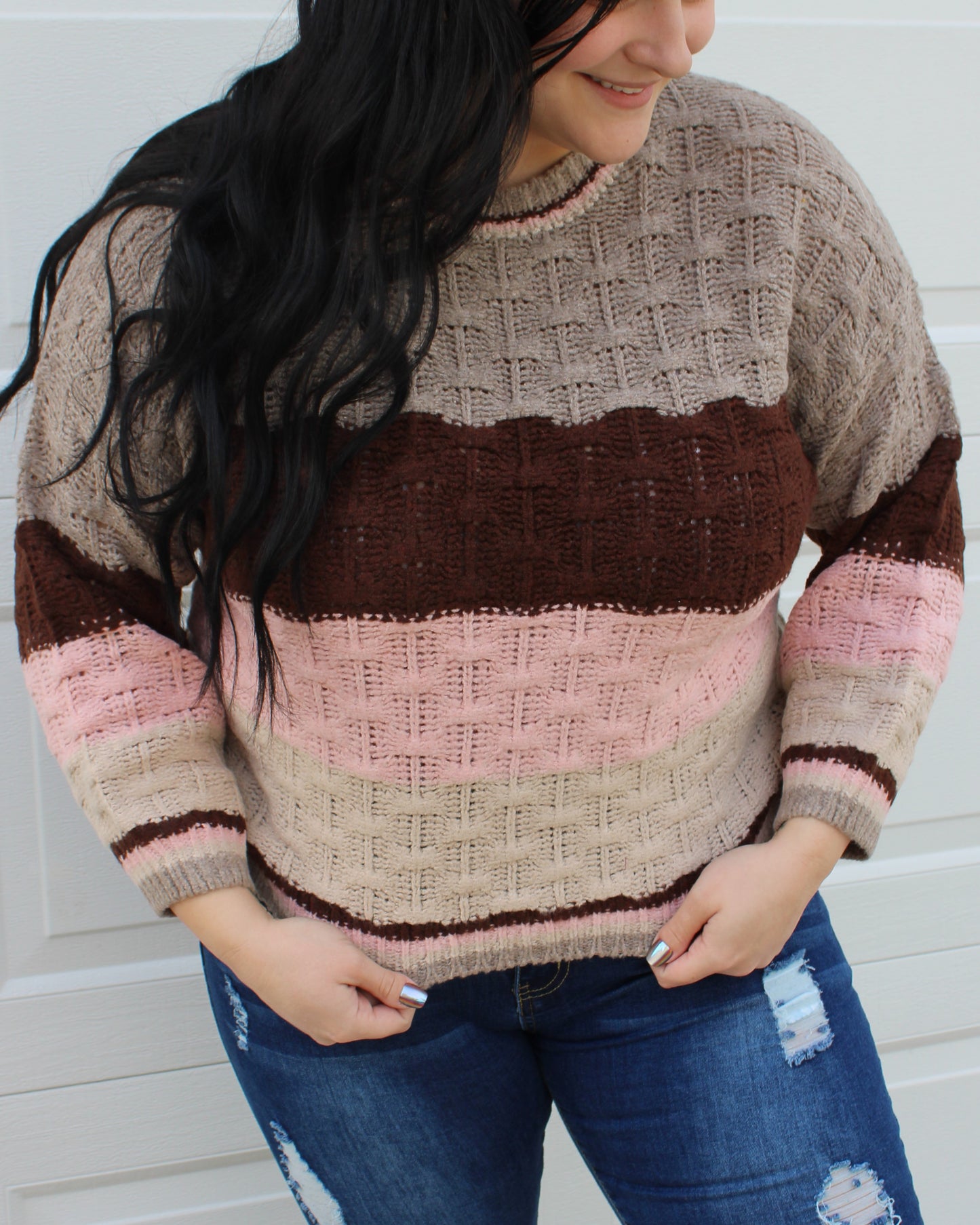 Knit Color Block Pullover Sweater