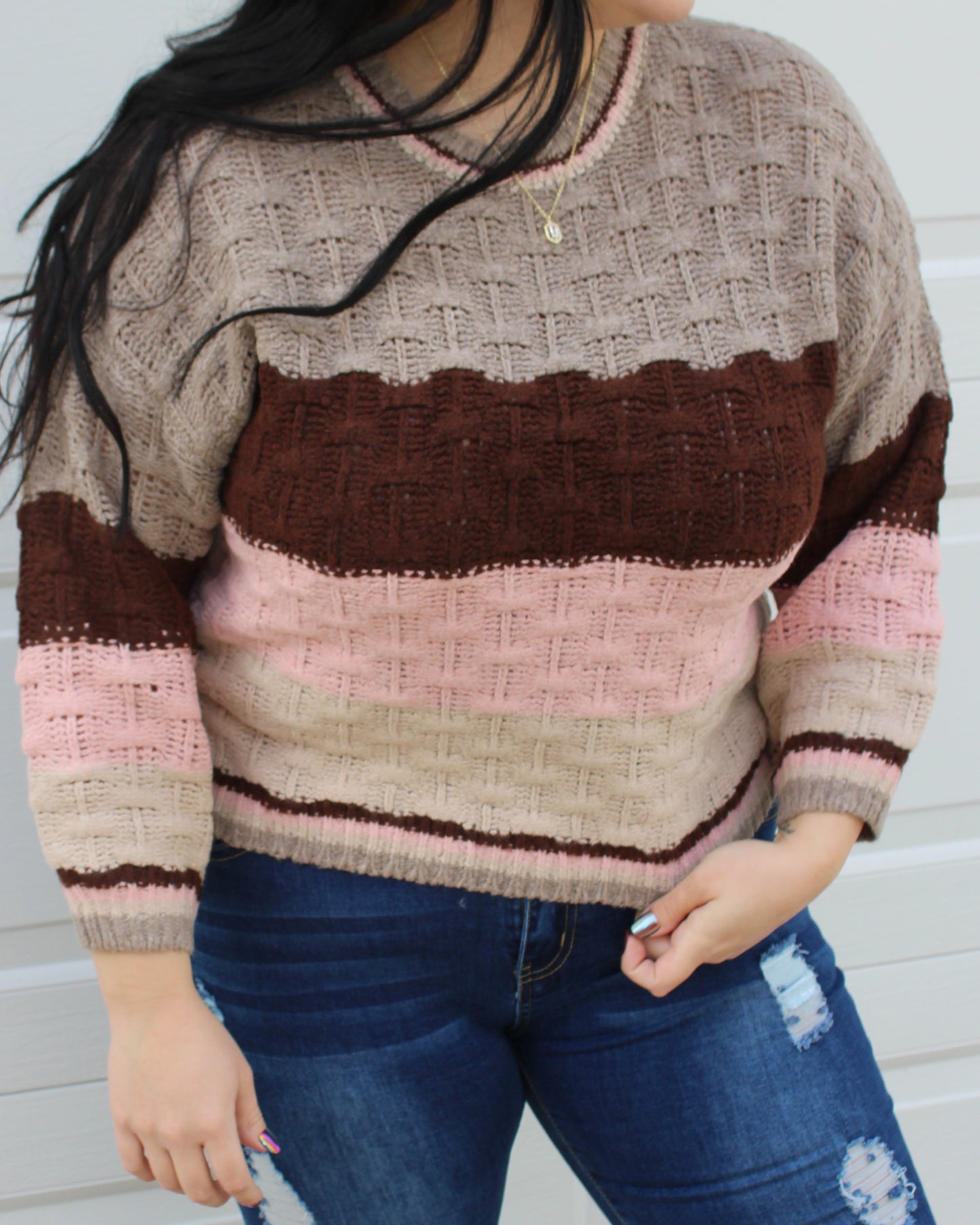 Knit Color Block Pullover Sweater
