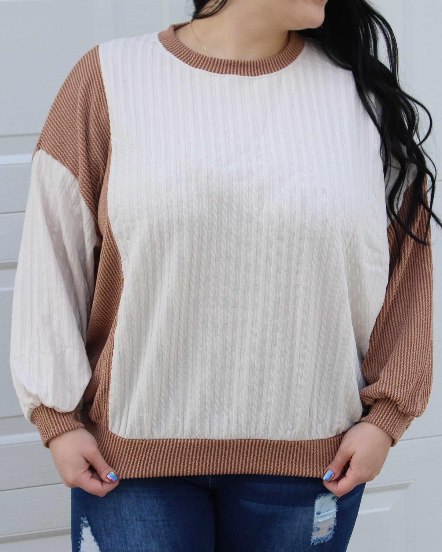 Ribbed Color Block Lightweight Sweater