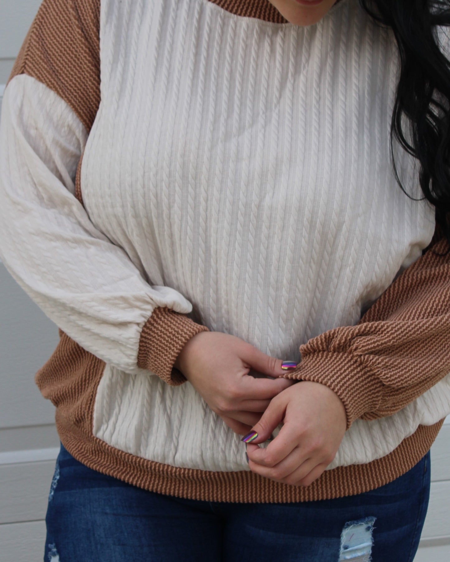 Ribbed Color Block Lightweight Sweater