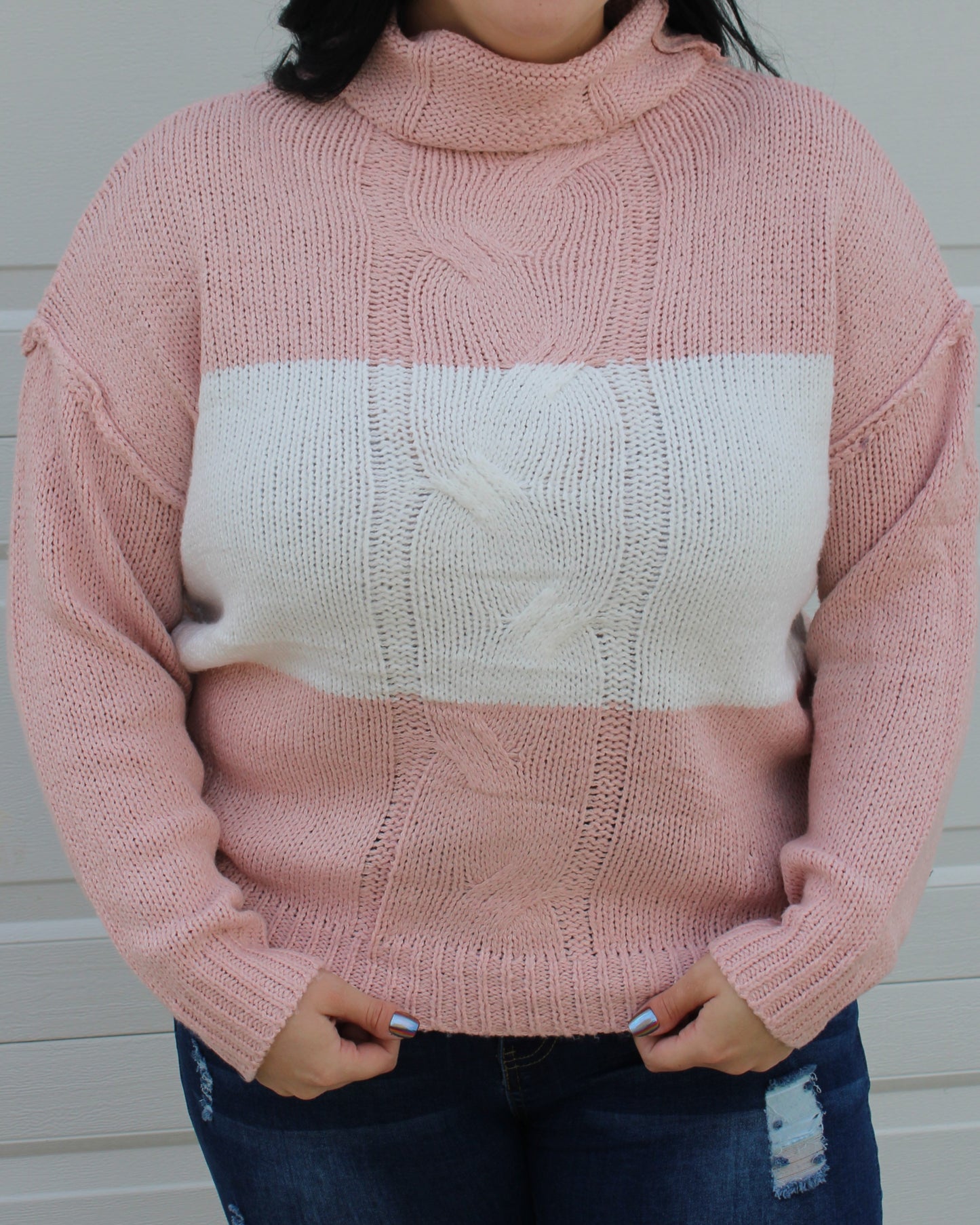 Knit Turtle Neck Color Block Sweater