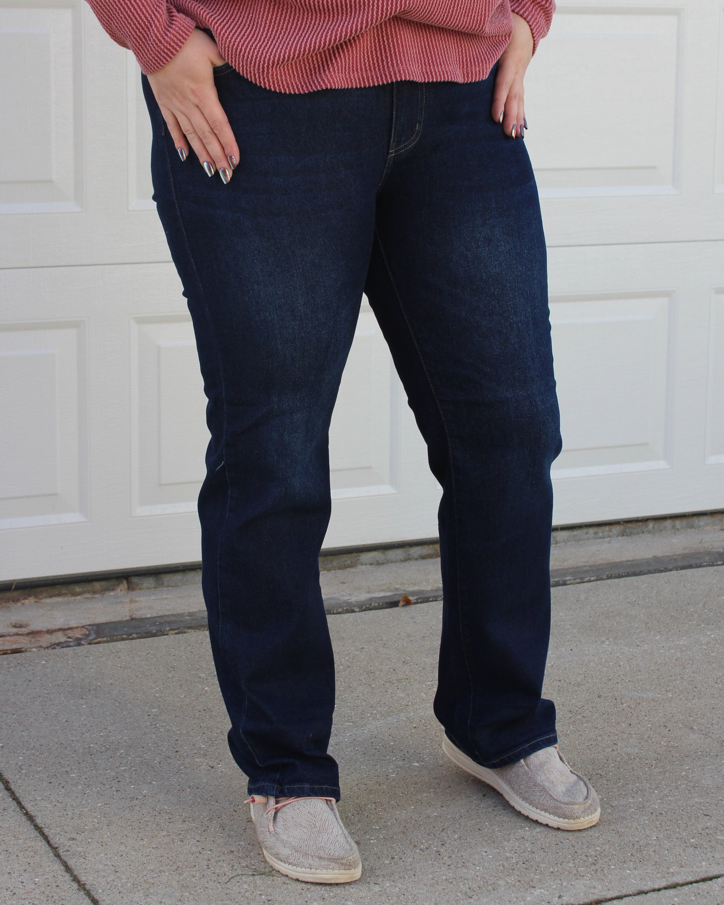 Straight Leg Dark Wash Denim Jeans