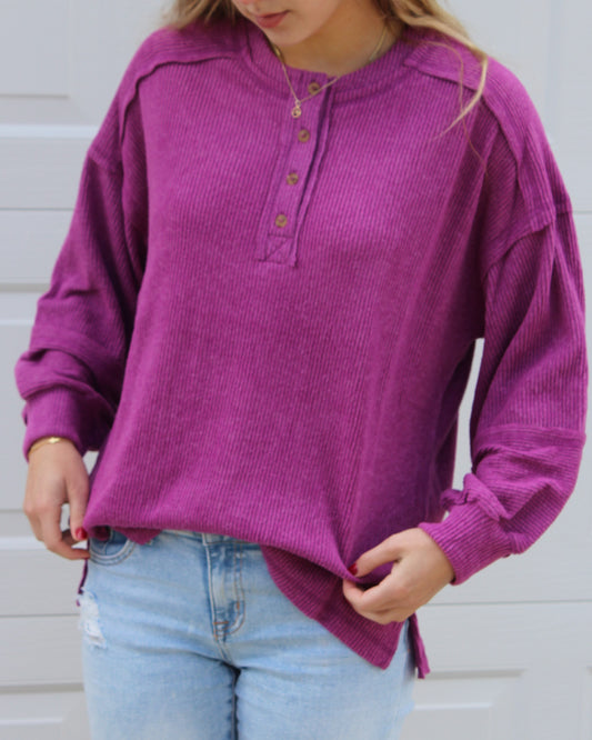 1/4 Button Closure Ribbed Top