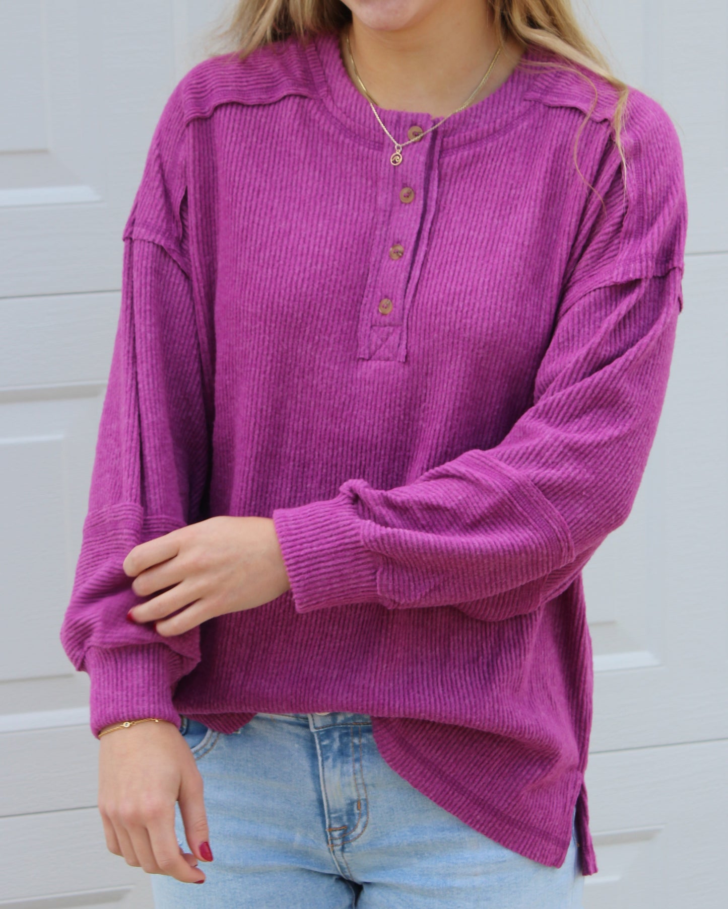 1/4 Button Closure Ribbed Top