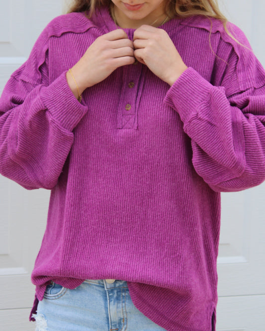 1/4 Button Closure Ribbed Top