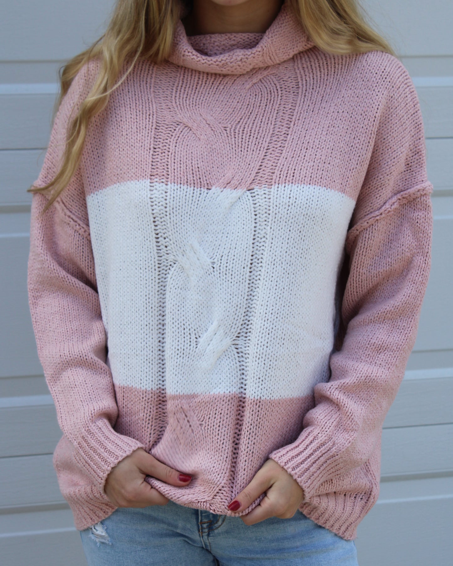 Knit Turtle Neck Color Block Sweater