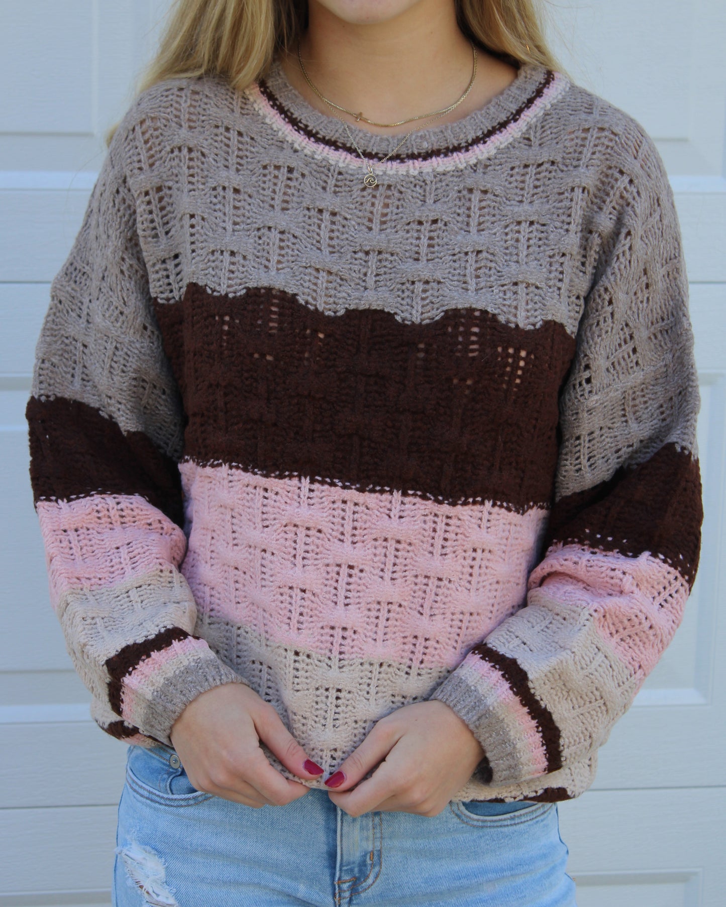 Knit Color Block Pullover Sweater
