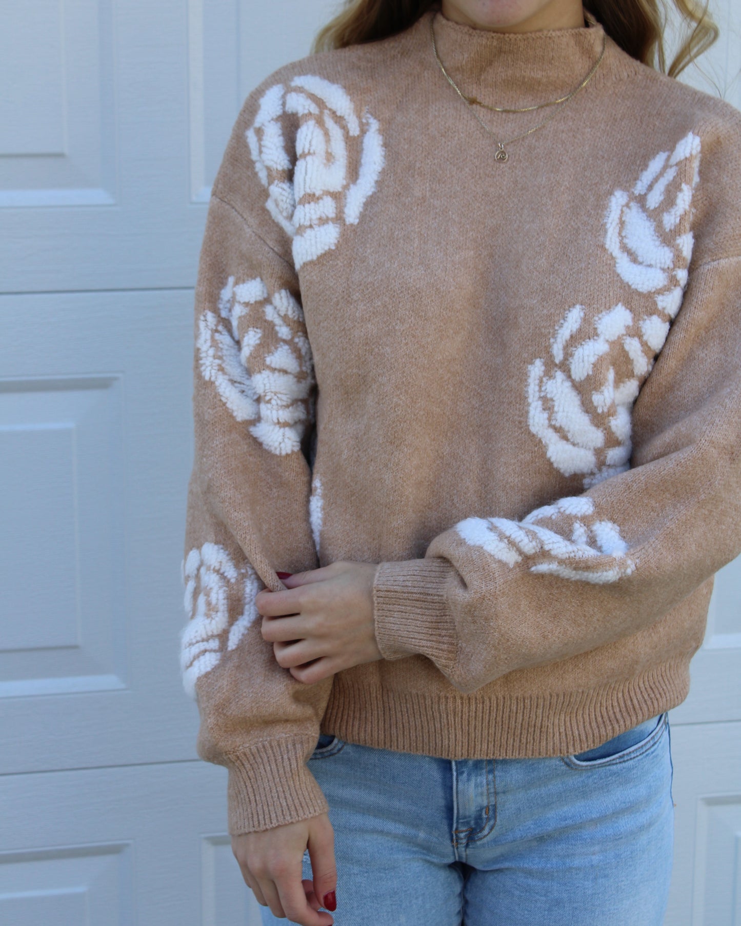 Flower Print High Neck Sweater