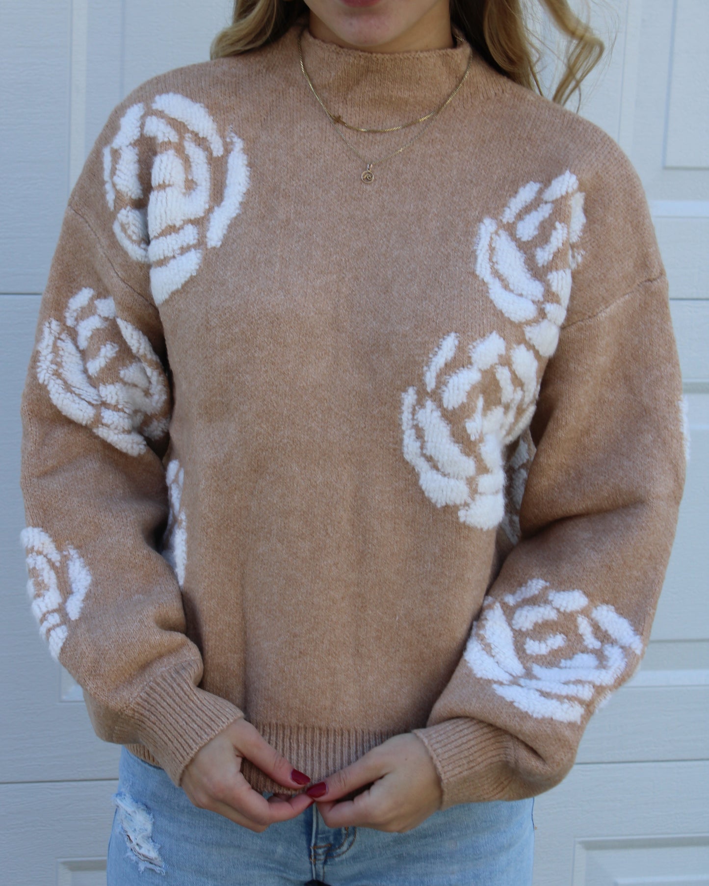 Flower Print High Neck Sweater
