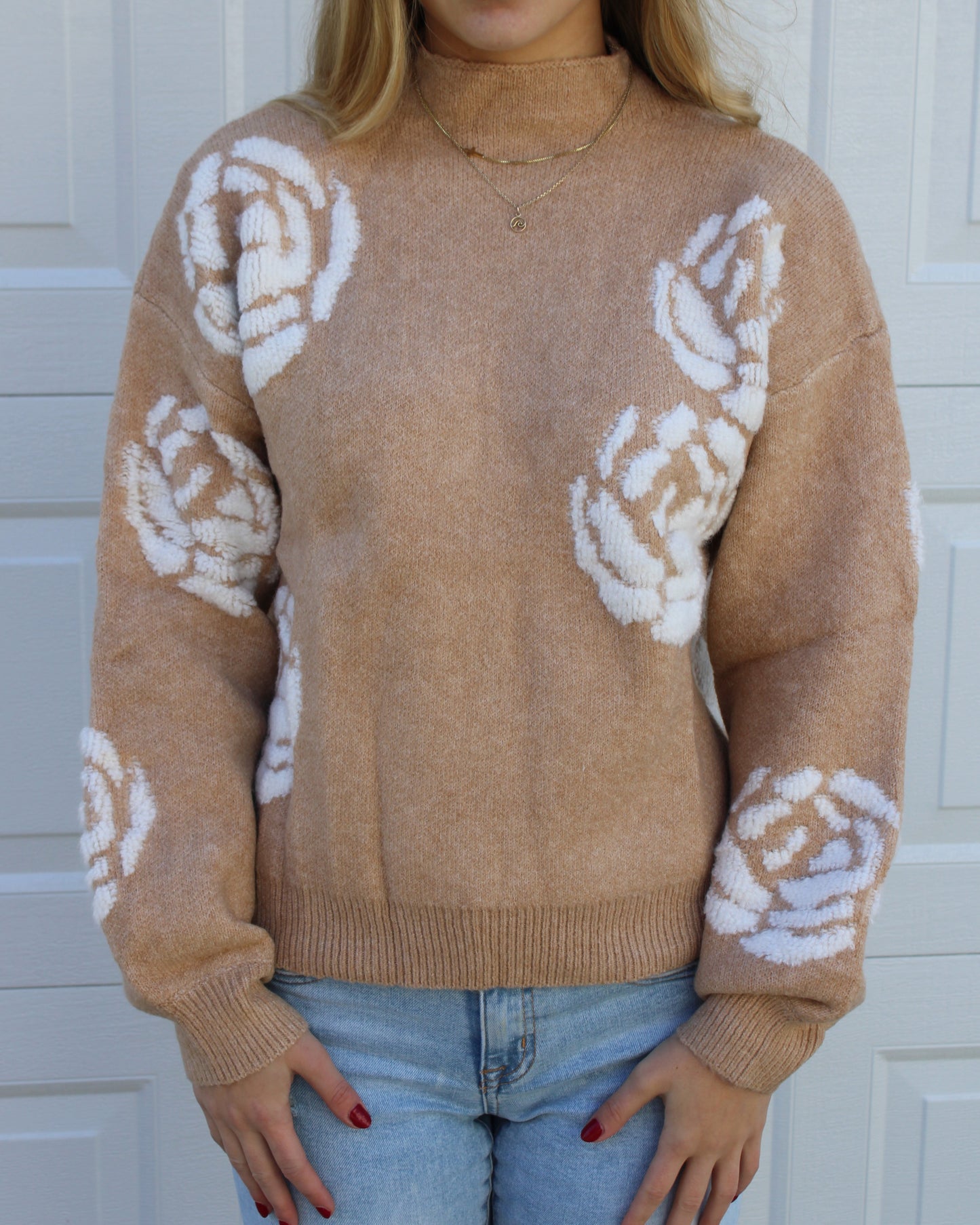 Flower Print High Neck Sweater