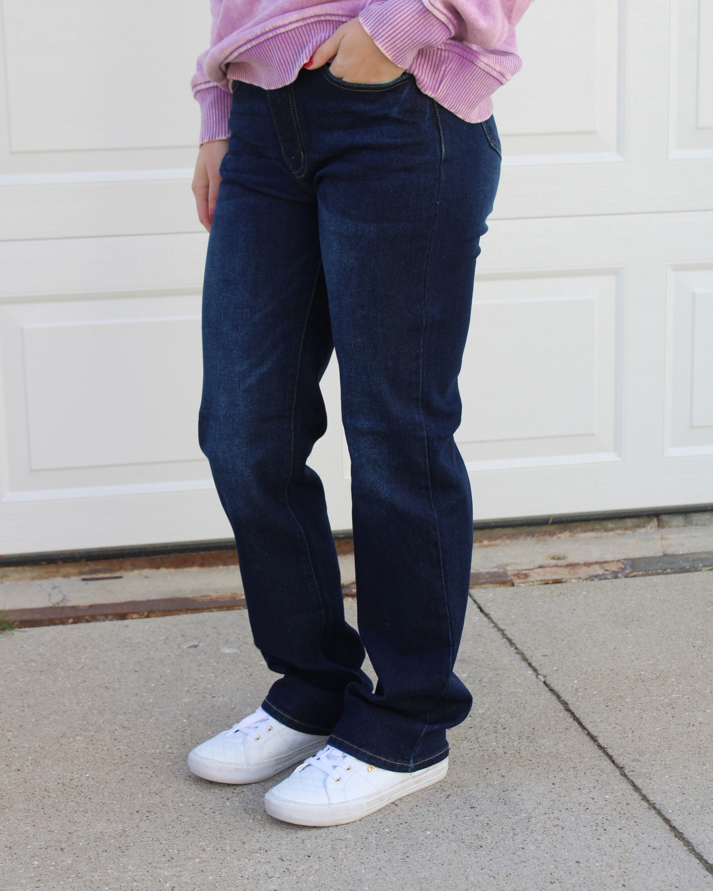 Straight Leg Dark Wash Denim Jeans