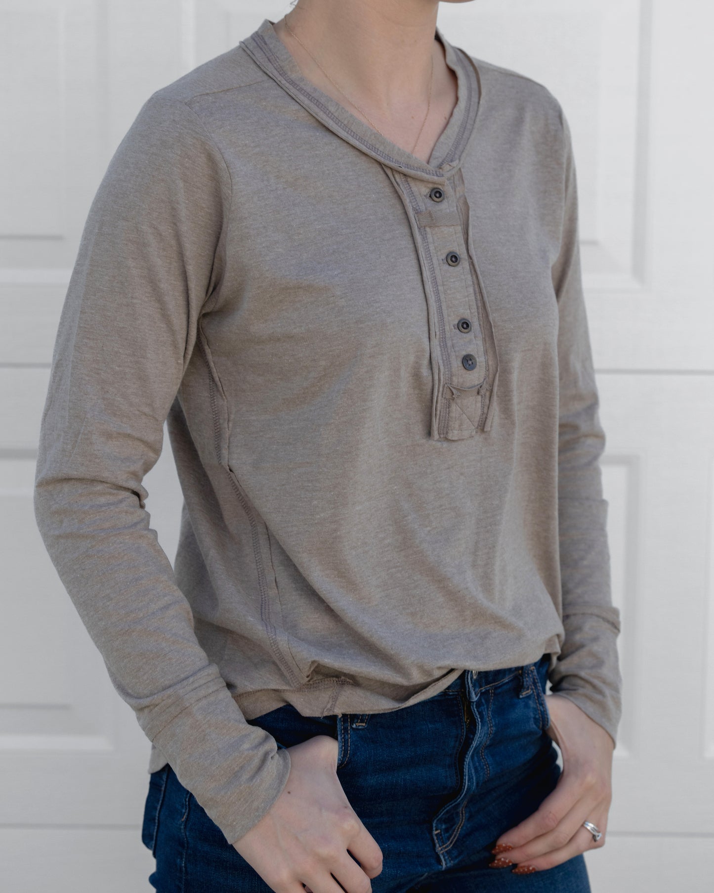 1/4 Button Closure Long Sleeve Top