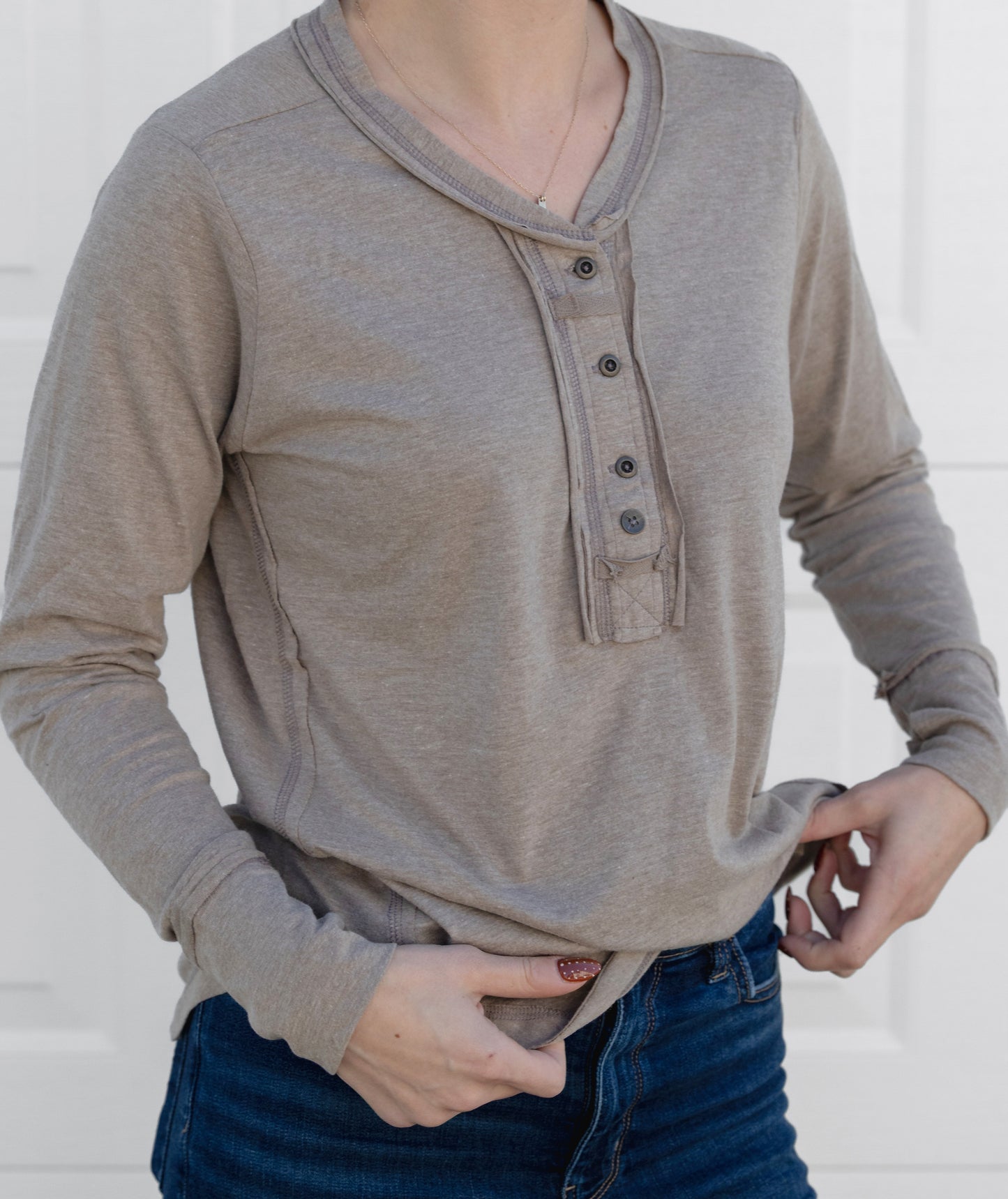1/4 Button Closure Long Sleeve Top